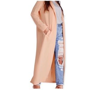 Missguided Long Sleeve Maxi Duster Coat Nude NWT